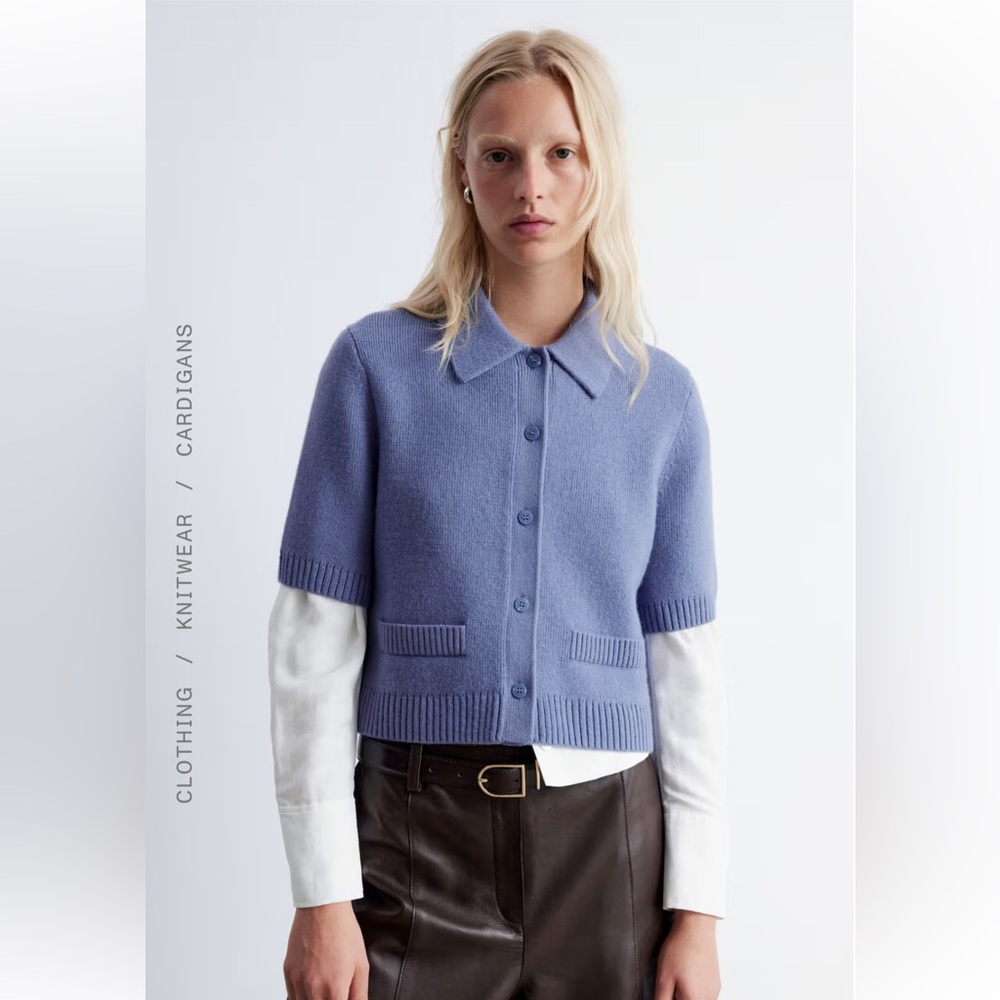 & Other Stories Dusty Blue Short Sleeve Cardigan